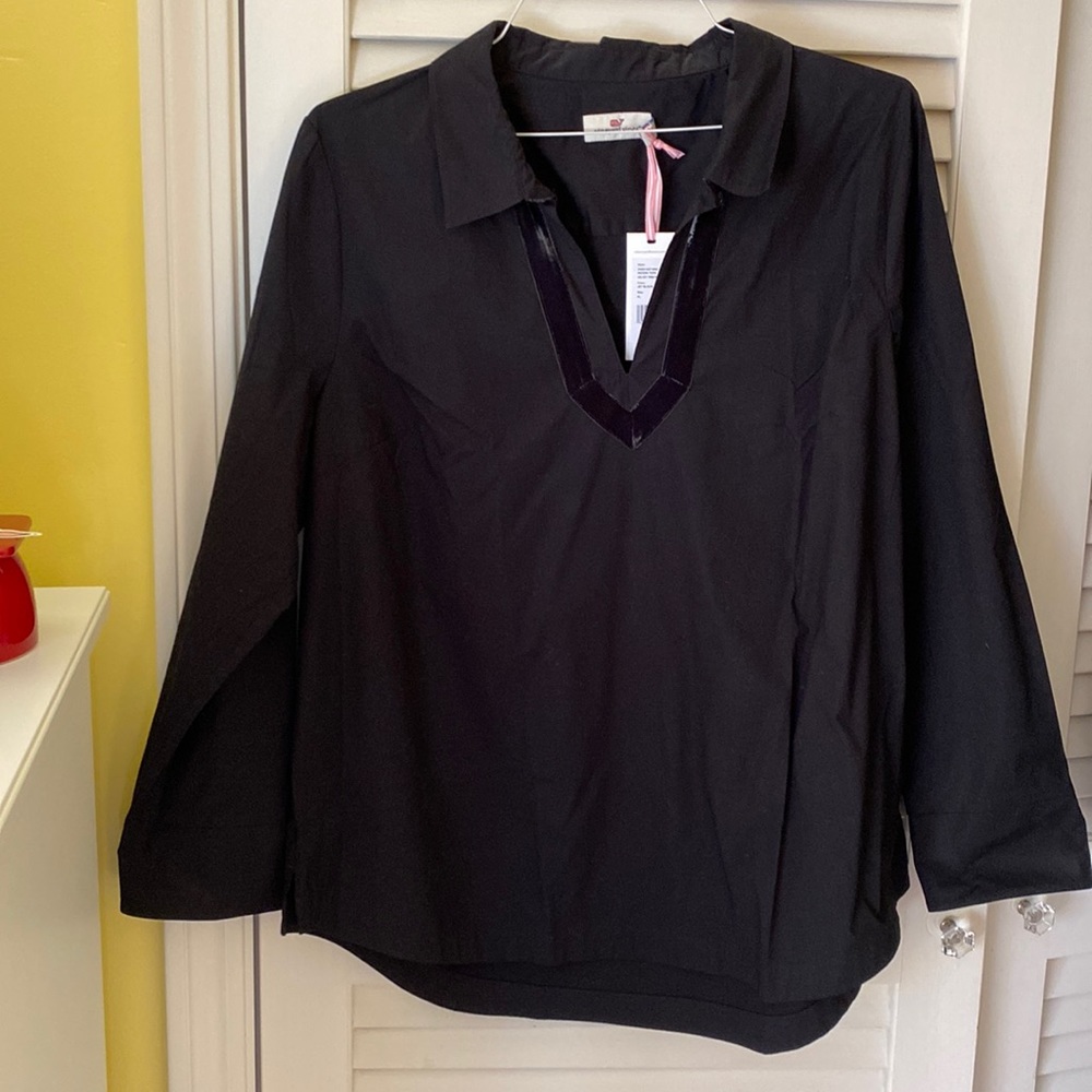 Vineyard Vines Velvet Trimmed Black Top